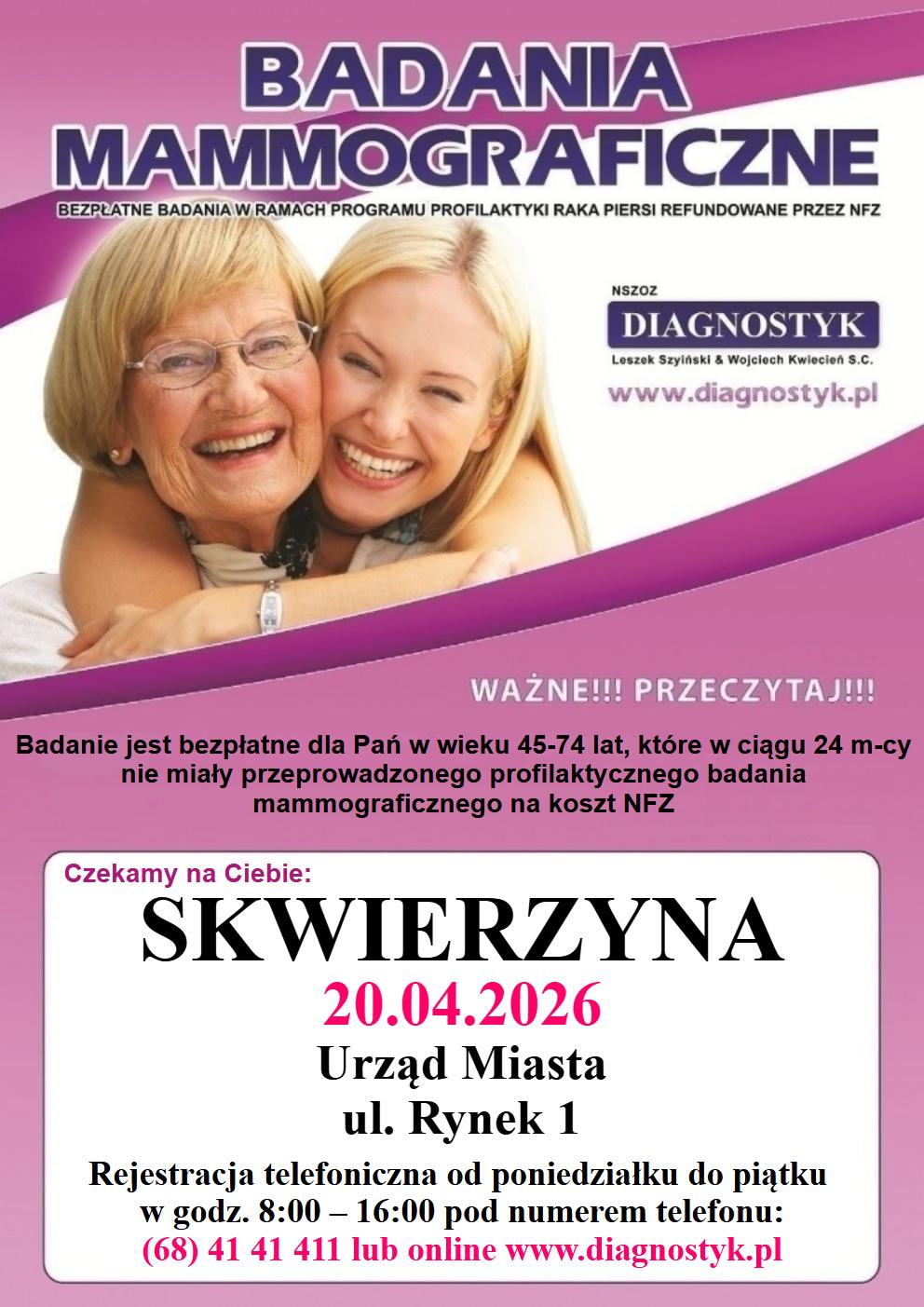 BEZPŁATNE BADANIE MAMMOGRAFICZNE