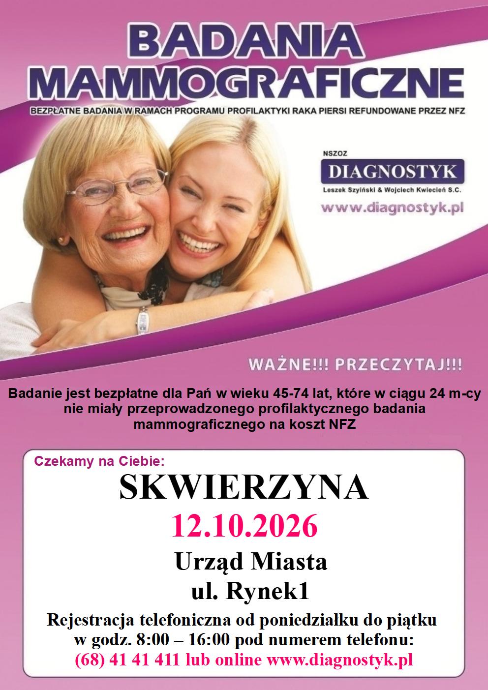 BEZPŁATNE BADANIE MAMMOGRAFICZNE