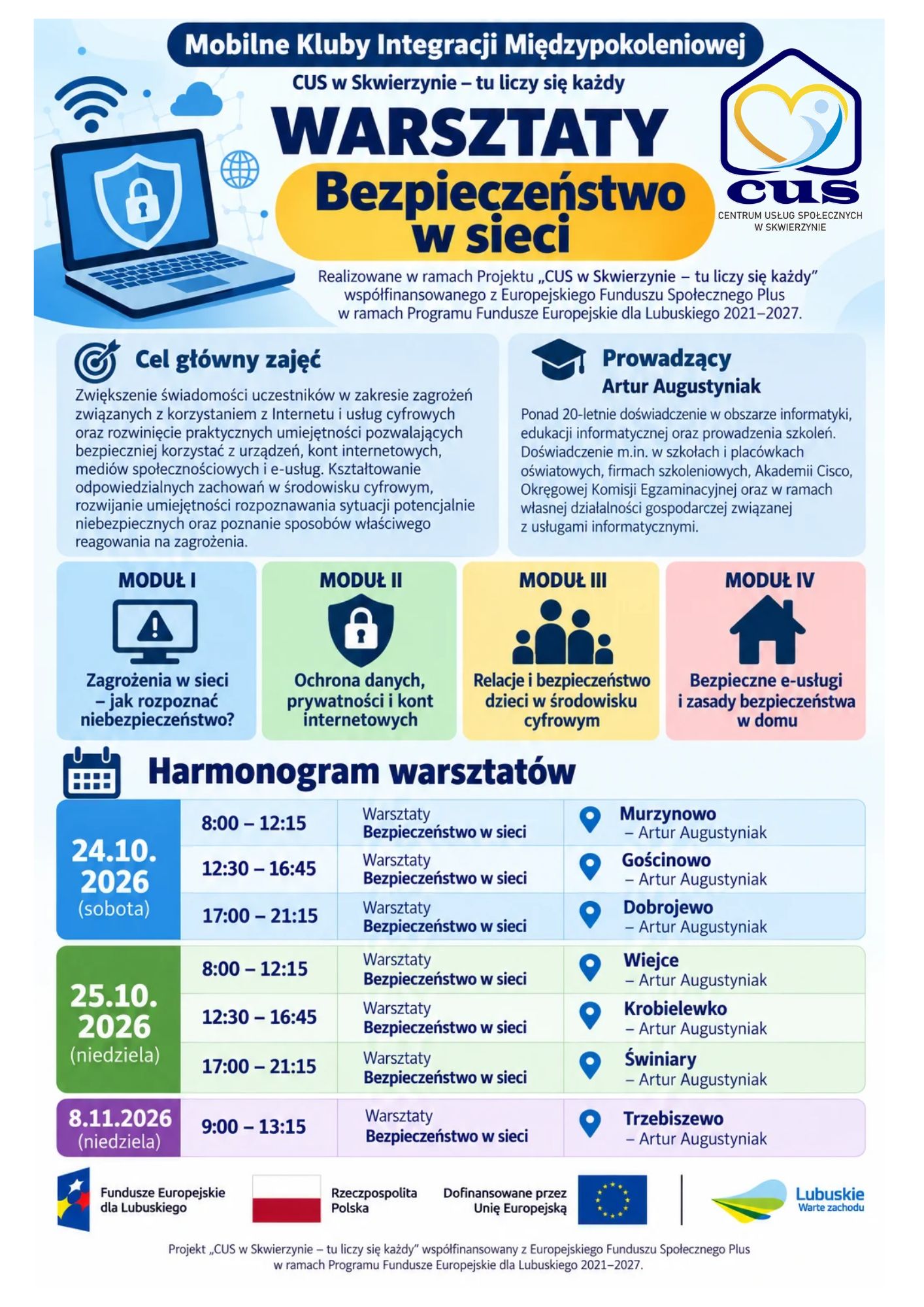 „Bezpieczeństwo w sieci” – praktyczne zajęcia poświęcone bezpiecznemu korzystaniu z Internetu, ochronie danych i prywatności, bezpieczeństwu dzieci oraz bezpiecznym e-usługom.